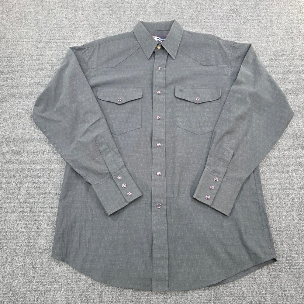Resistol‎ Western Shirt Mens Medium Gray Long Sleeve Snap Button Cowboy
